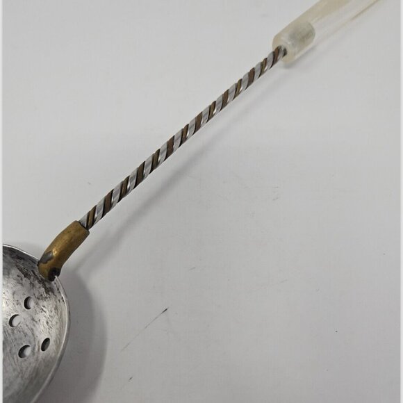 Vintage Hand Hammered Pewter Copper Lucite Slotted Kitchen Cooking Spoon Artisan - Picture 4 of 6